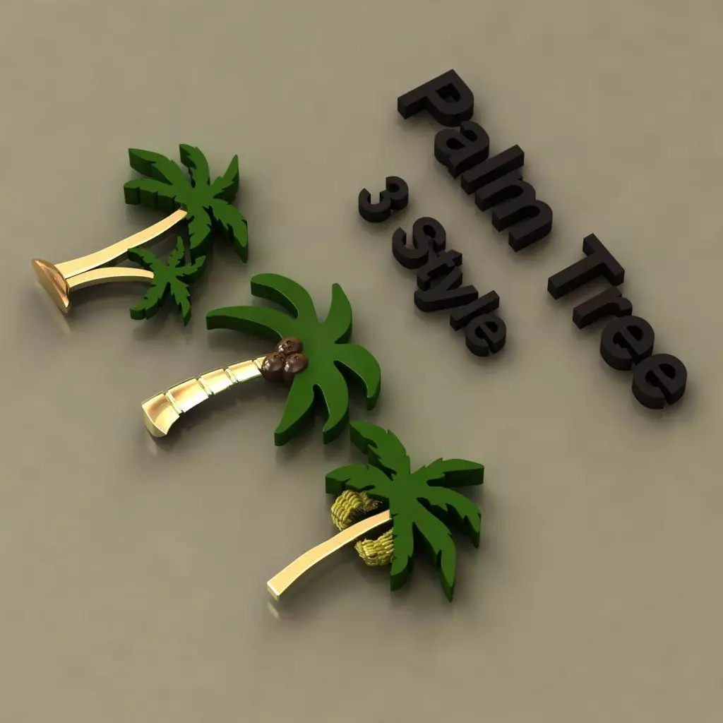 Palm Tree Charm Set 3 Tropical Styles Coconut Banana Classic 3D print model_0