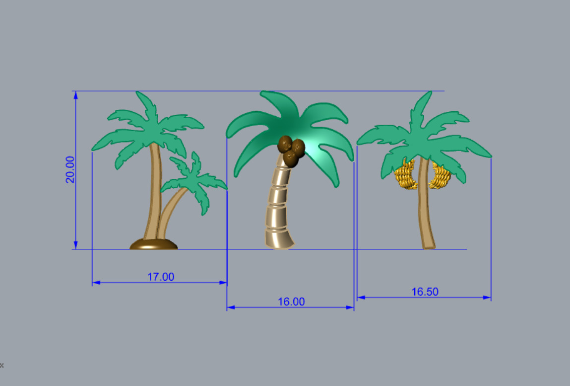 Palm Tree Charm Set 3 Tropical Styles Coconut Banana Classic 3D print model_1