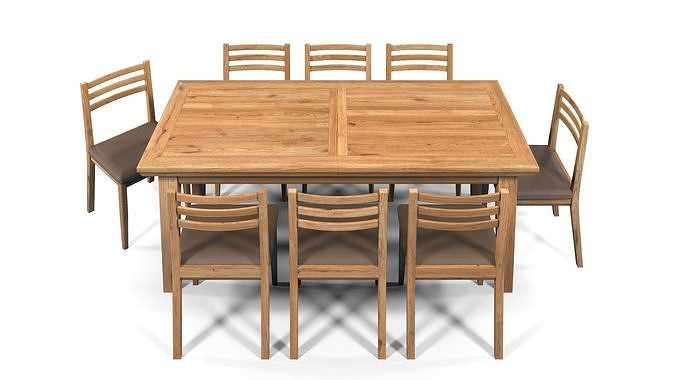 Country Dining Set Extendable Table 200-240 cm with 8 Chairs Oak 3D model 5
