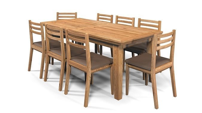 Country Dining Set Extendable Table 200-240 cm with 8 Chairs Oak 3D model 7