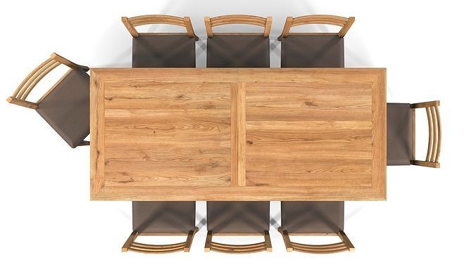 Country Dining Set Extendable Table 200-240 cm with 8 Chairs Oak 3D model 4