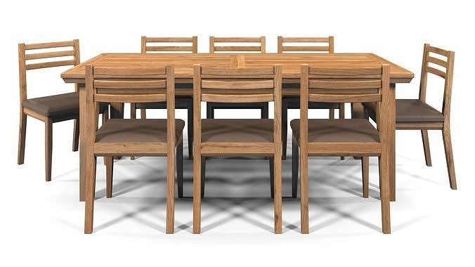 Country Dining Set Extendable Table 200-240 cm with 8 Chairs Oak 3D model 6