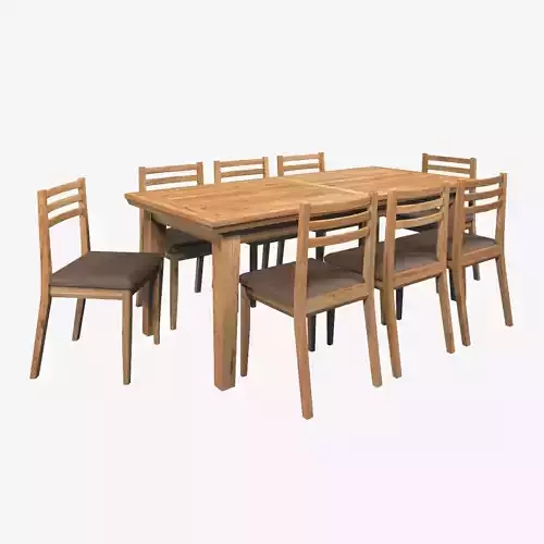 Country Dining Set Extendable Table 200-240 cm with 8 Chairs Oak