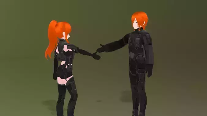  Anime Character Duo Low-poly 3D model