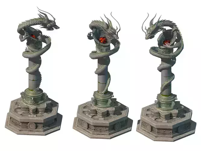 Dragon statue pillar game ready low poly