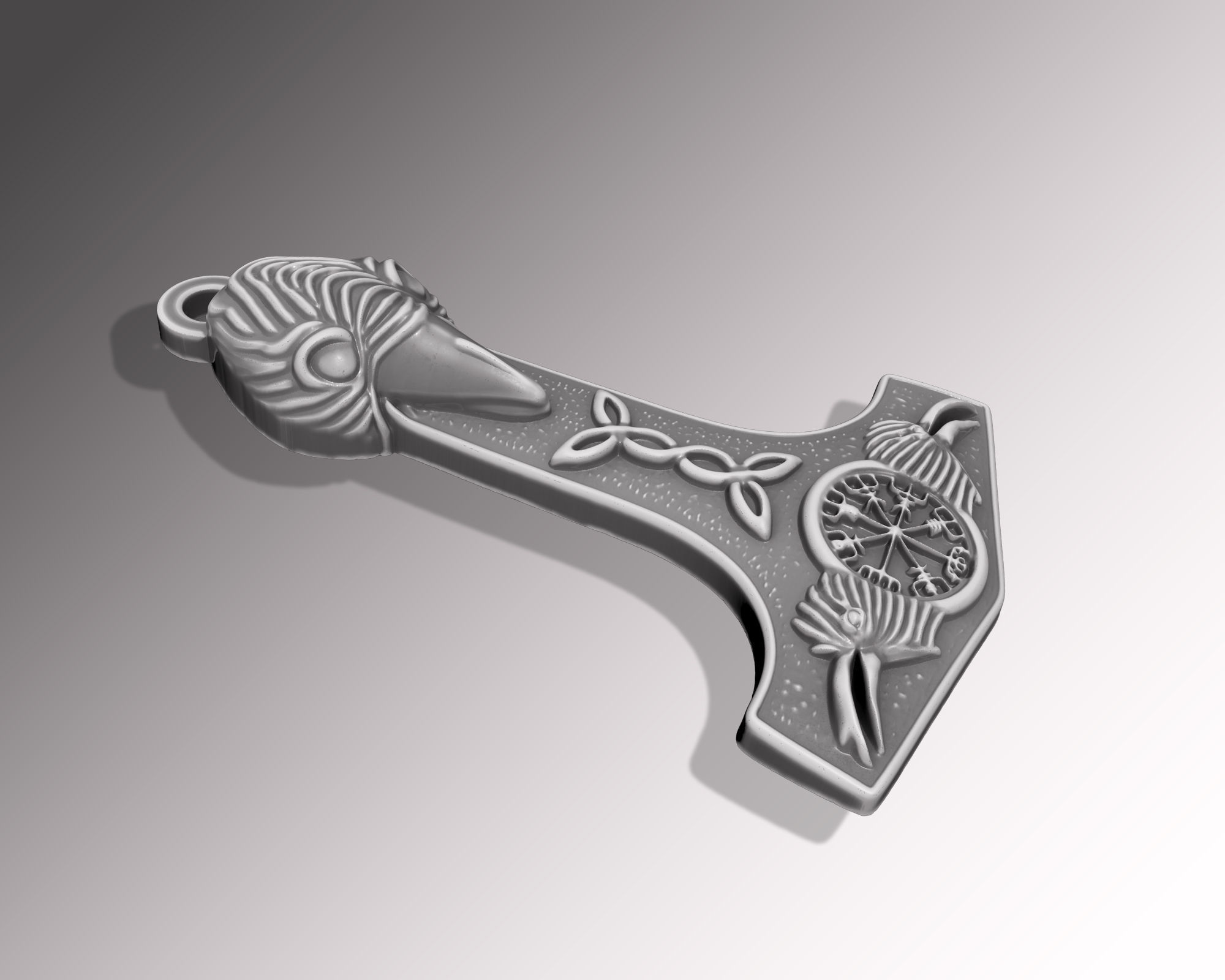 RAVEN HEAD WARRIOR MJOLNIR TOTEM PENDANT M02 3D print model_3