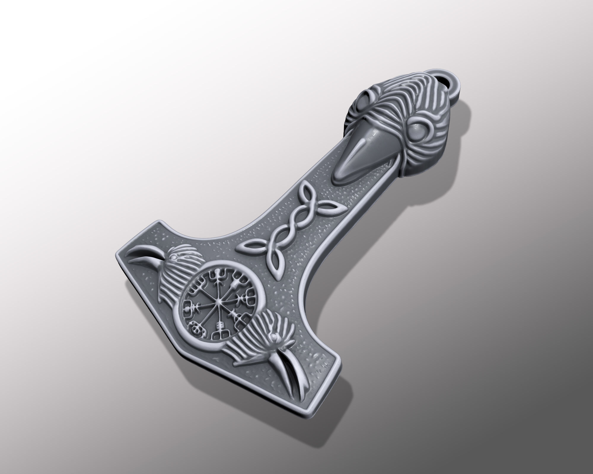 RAVEN HEAD WARRIOR MJOLNIR TOTEM PENDANT M02 3D print model_5