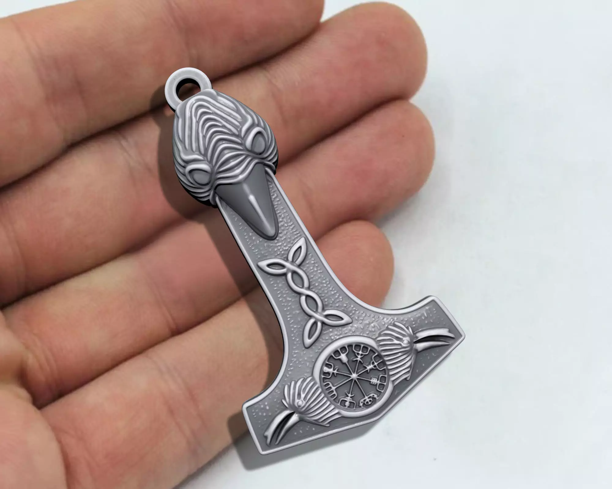 RAVEN HEAD WARRIOR MJOLNIR TOTEM PENDANT M02 3D print model_0