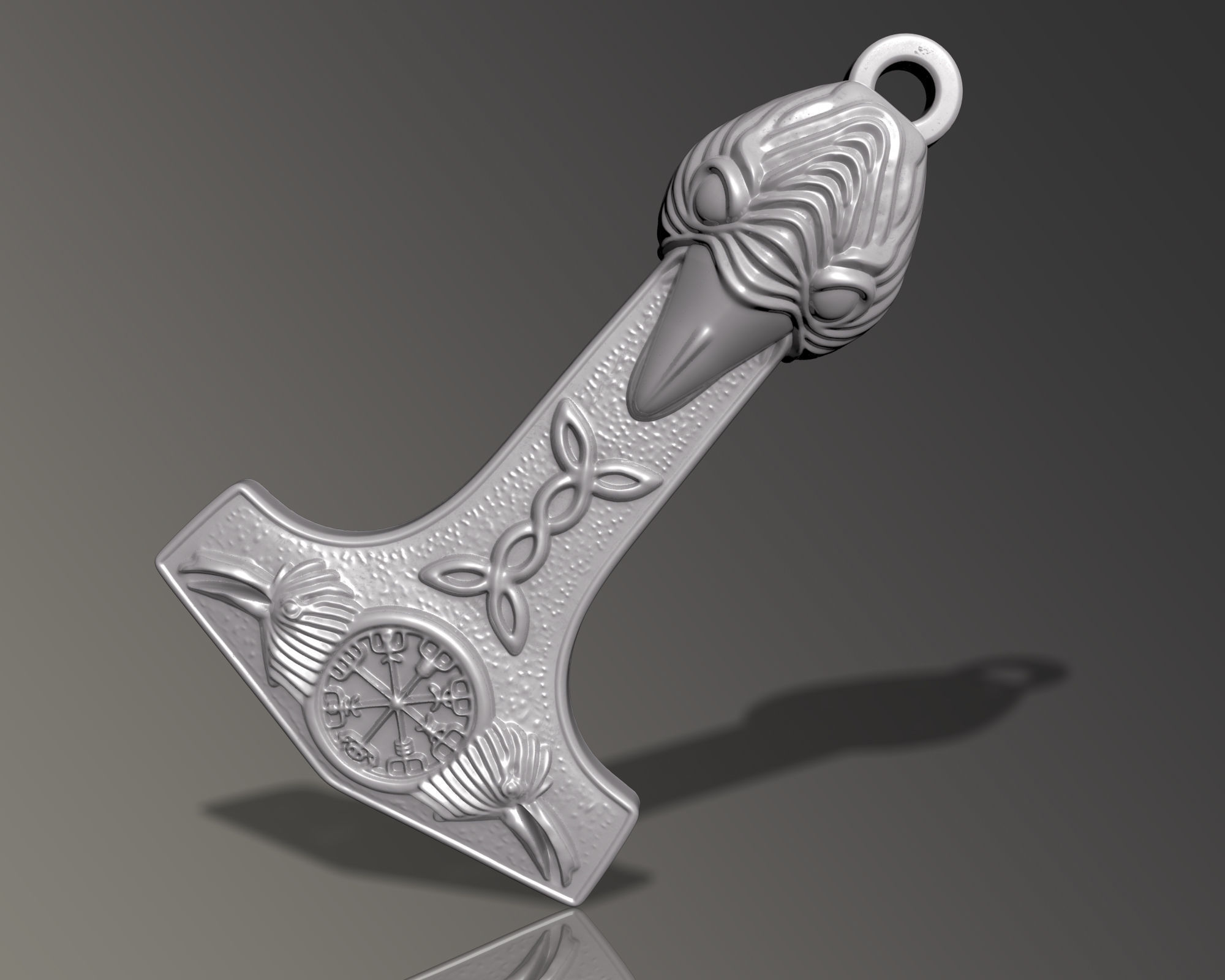 RAVEN HEAD WARRIOR MJOLNIR TOTEM PENDANT M02 3D print model_7