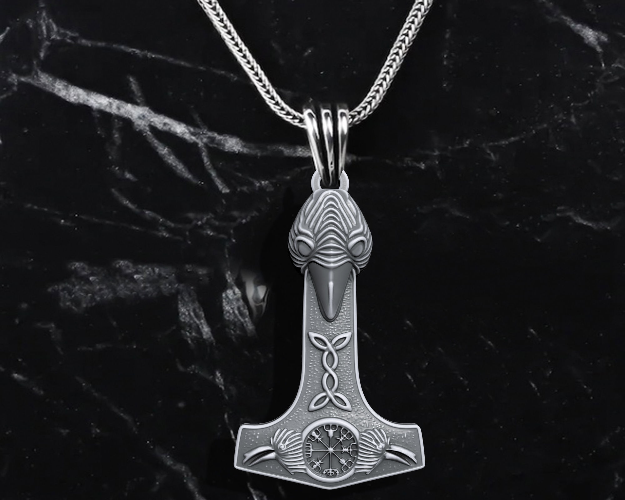 RAVEN HEAD WARRIOR MJOLNIR TOTEM PENDANT M02 3D print model_1