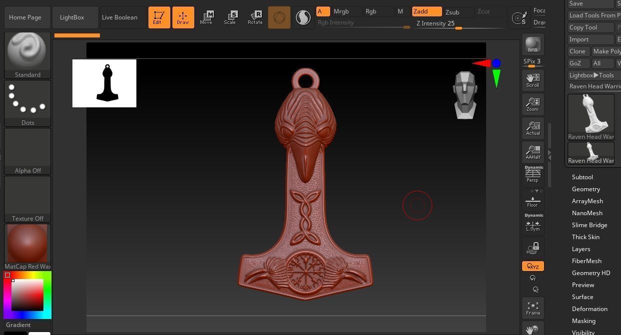 RAVEN HEAD WARRIOR MJOLNIR TOTEM PENDANT M02 3D print model_8