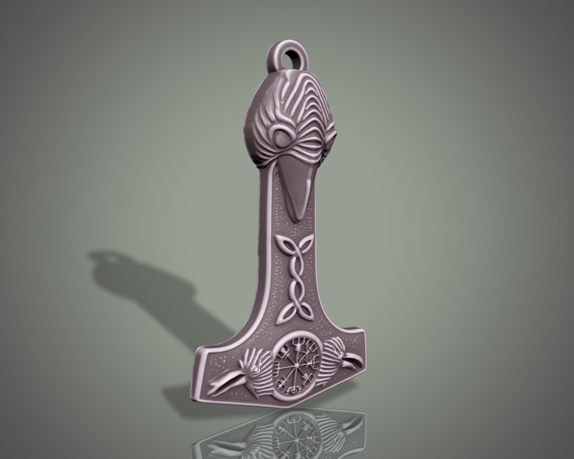 RAVEN HEAD WARRIOR MJOLNIR TOTEM PENDANT M02 3D print model_4