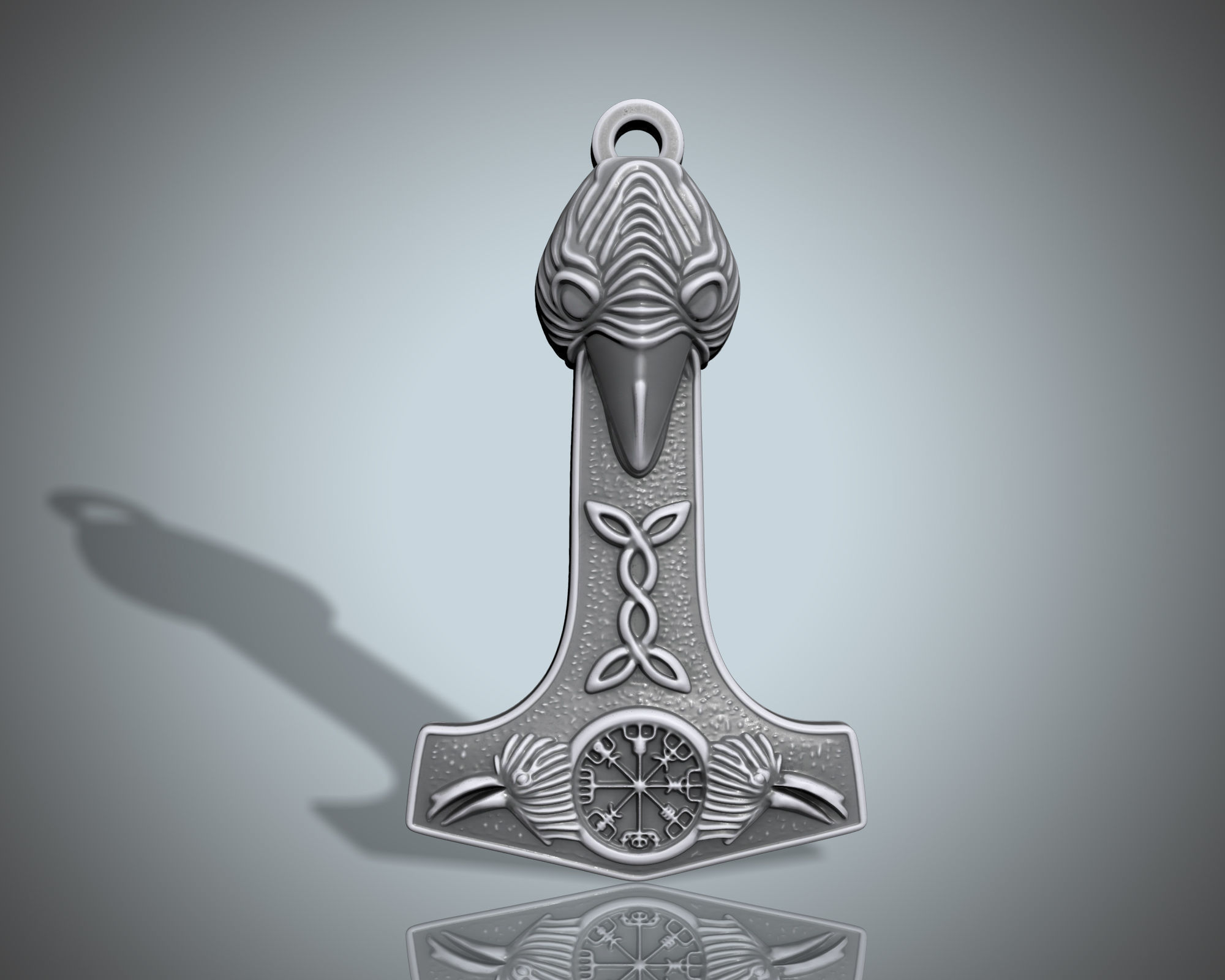 RAVEN HEAD WARRIOR MJOLNIR TOTEM PENDANT M02 3D print model_2