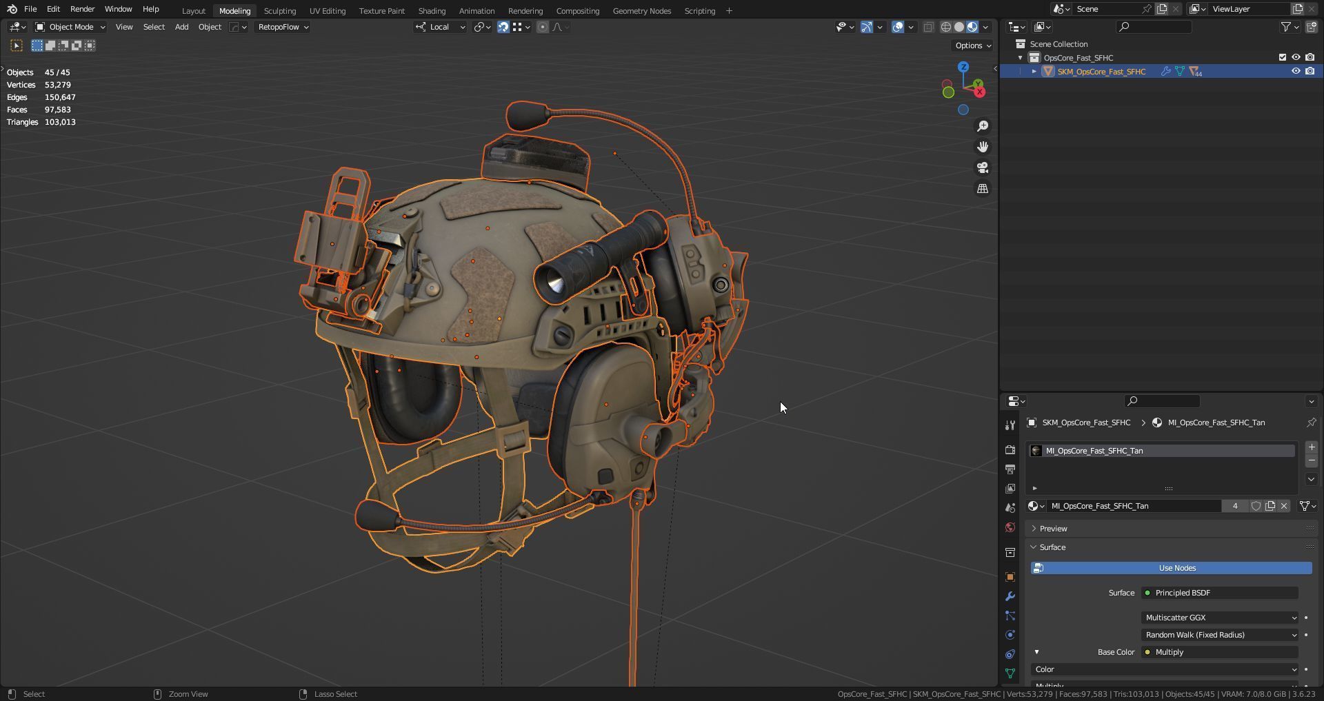OPSCORE FAST SFHC BALLISTIC HELMET BUNDLE Low-poly 3D model_10