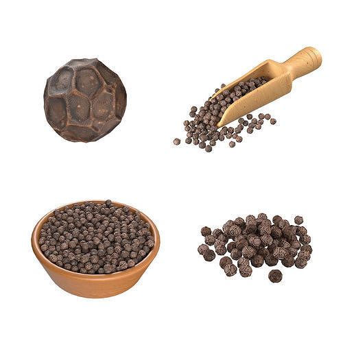 Black dried peppercorn set Low-poly 3D model