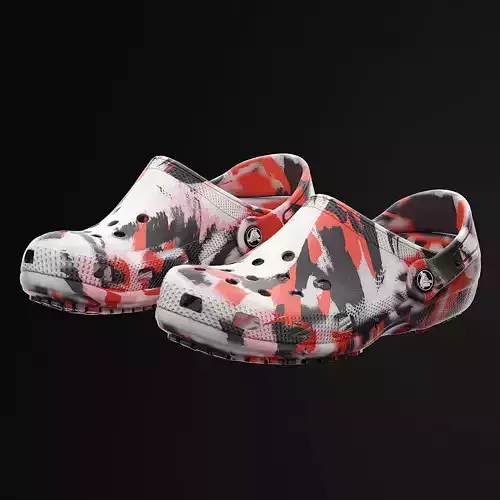 Crocs Unisex Red And White Marble Printed Croslite Clogs