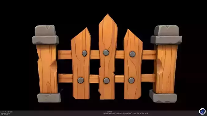 Stylized Wooden Fence 3D Model - AI