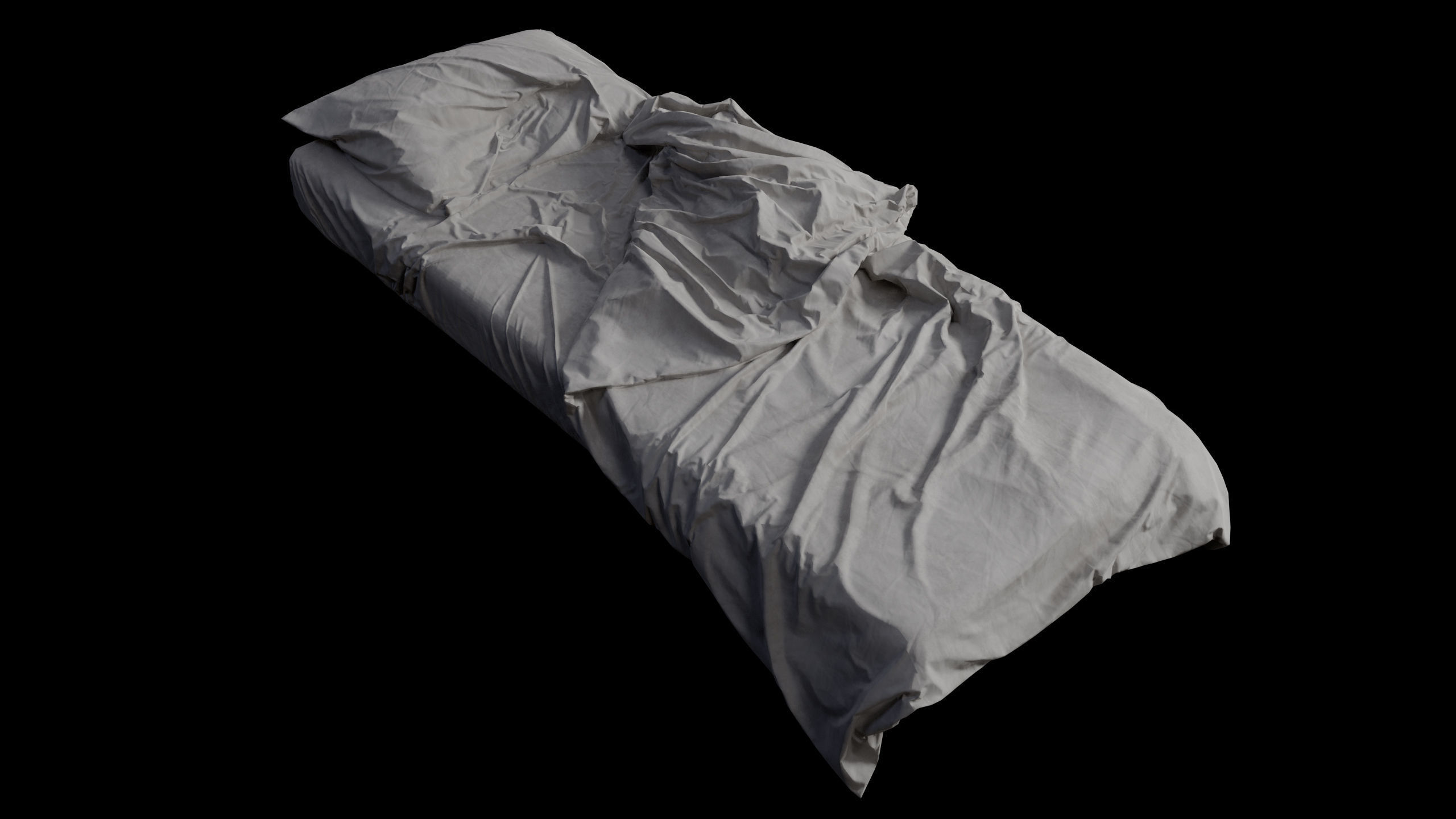 Single Bed Unmade Low-Poly Low-poly 3D model_4