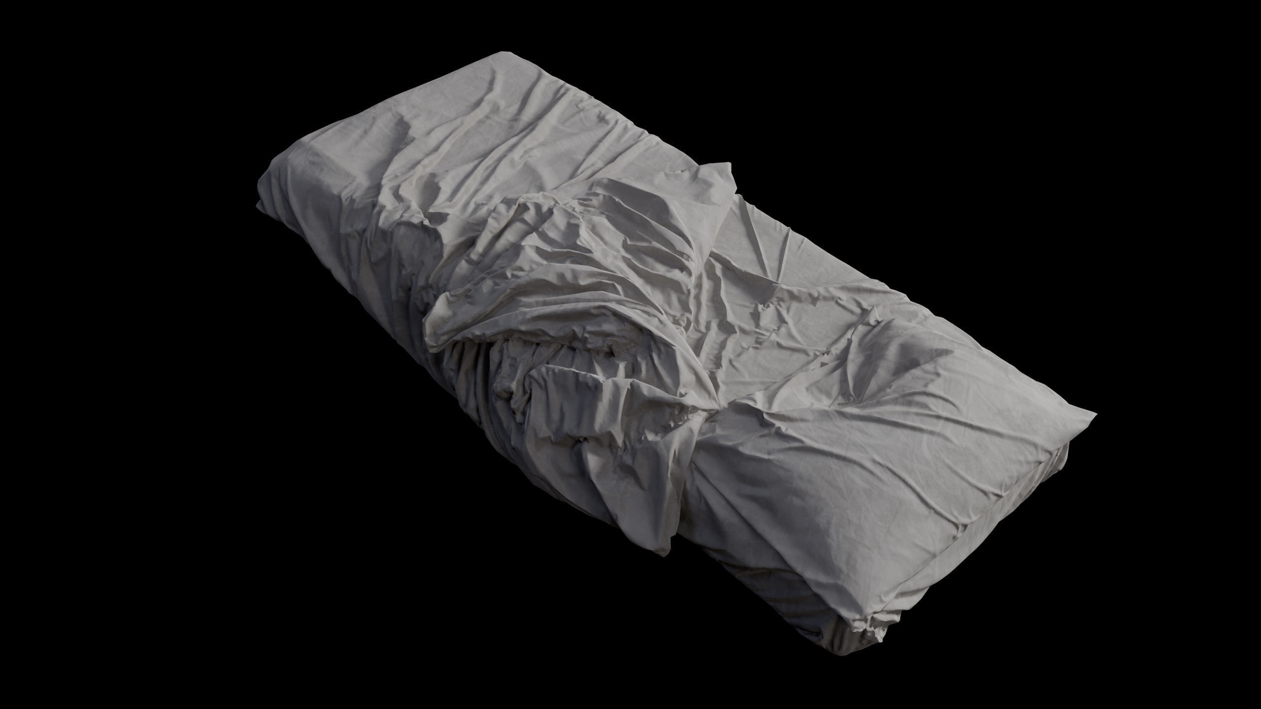 Single Bed Unmade Low-Poly Low-poly 3D model_2