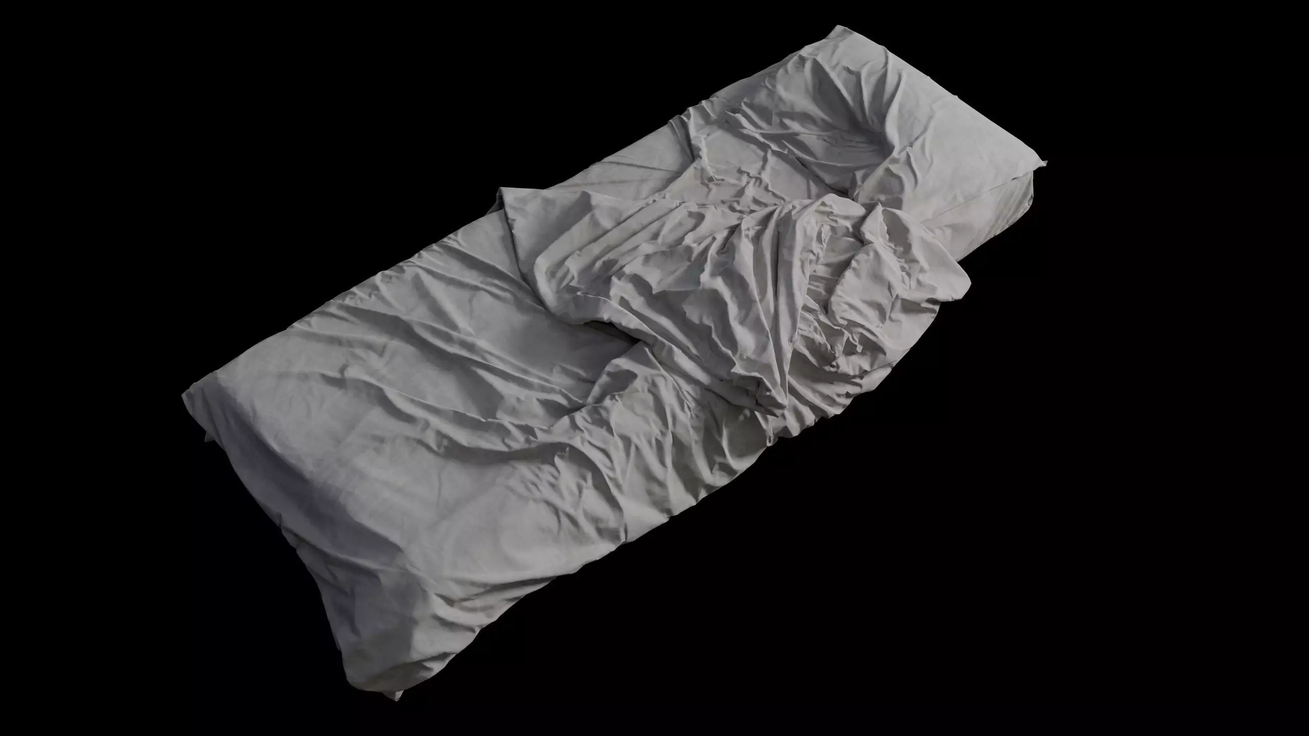 Single Bed Unmade Low-Poly Low-poly 3D model_0