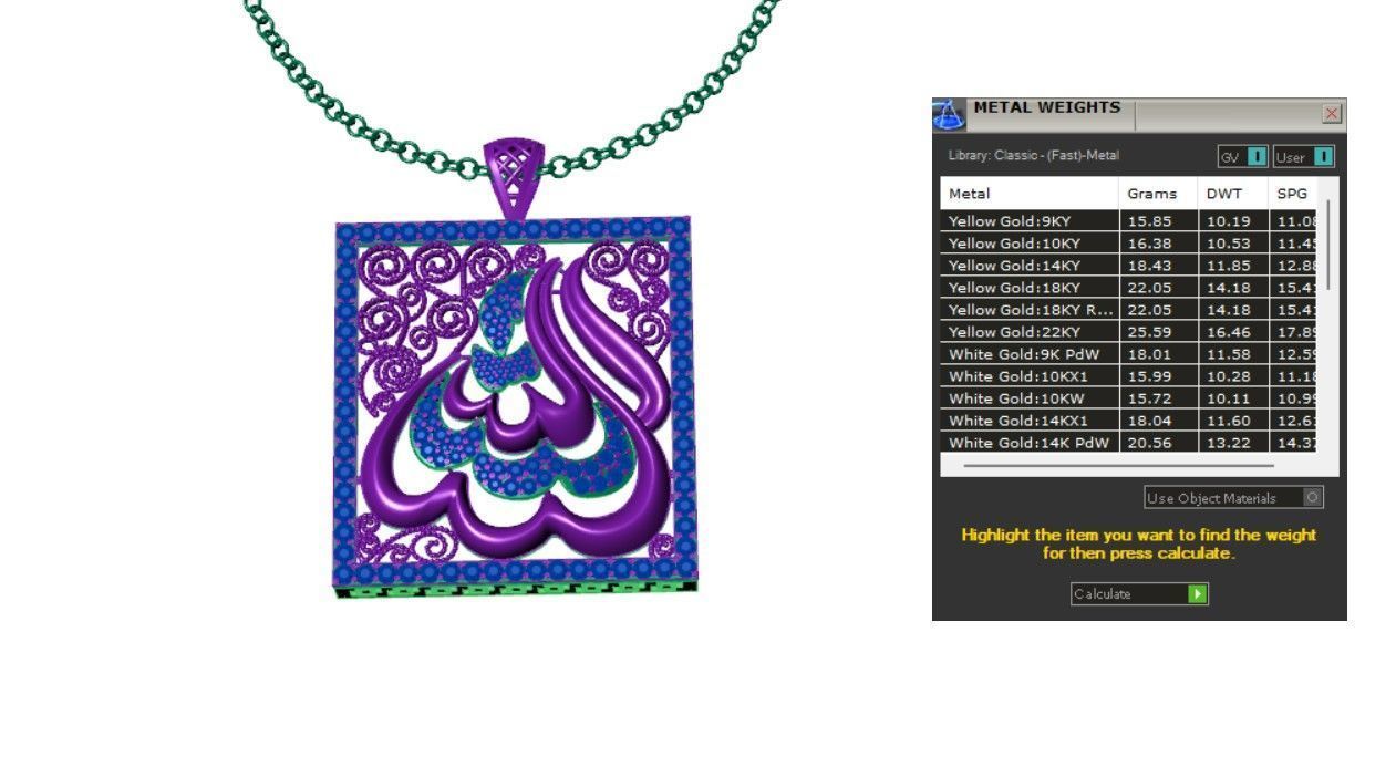 Allah Name Pendant 3D print model_4