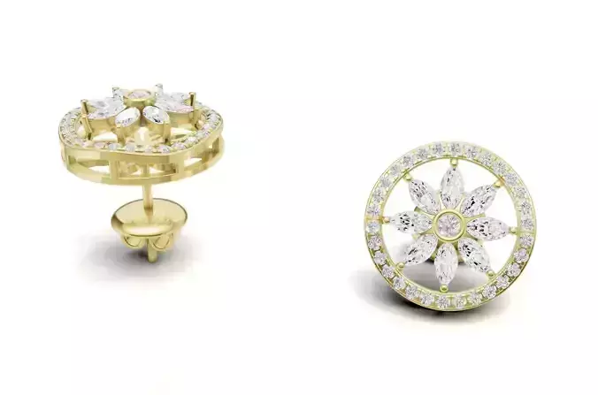Marquise And Round Diamond Floral Earring For Women
