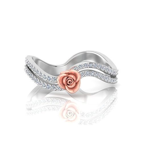 3D Rose Diamond Ring  Wavy Band with Round Diamonds 3D print model