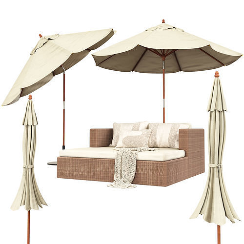 Patio Umbrella and huntington daybed 3D model