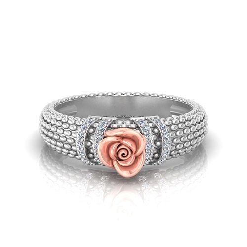 Rose and White Gold Floral Diamond Ring 3D print model