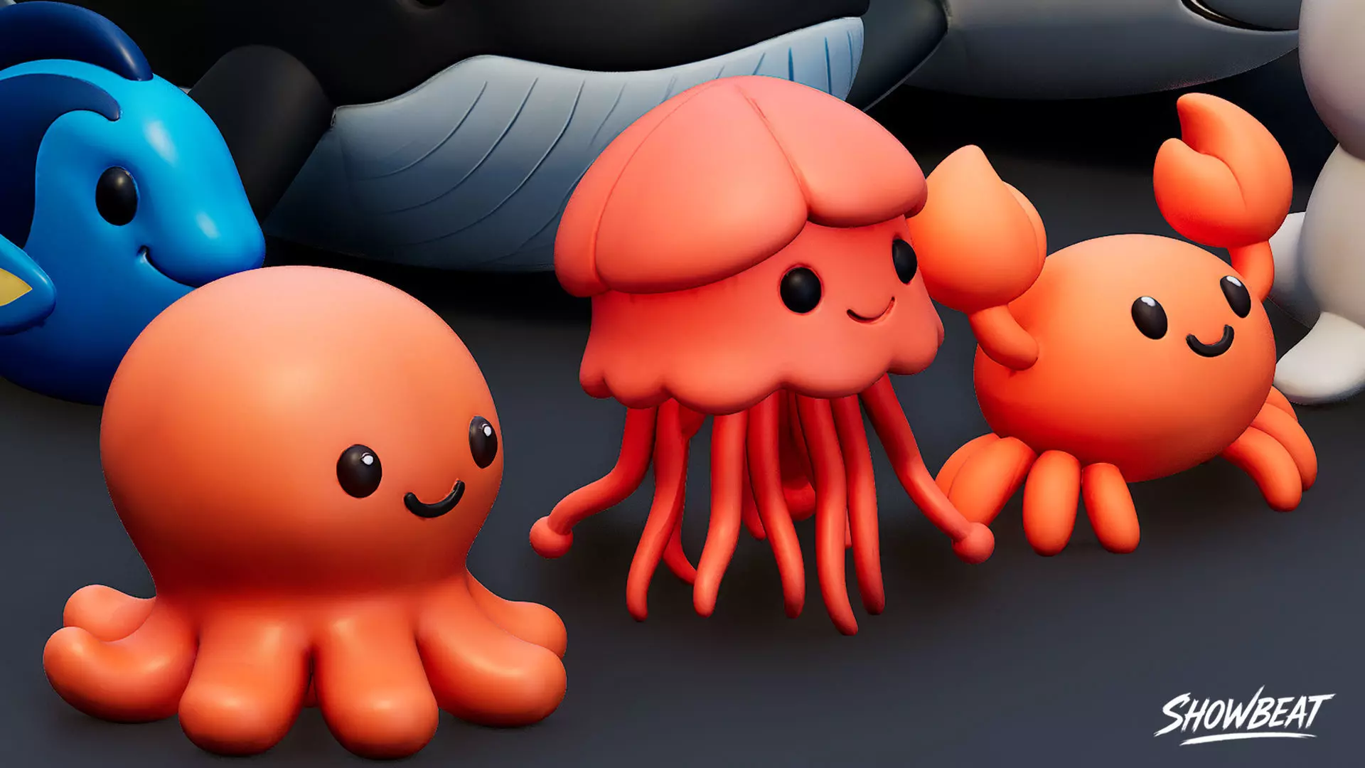 Cartoon Sea Animals Plush Pack Low-poly 3D model_3