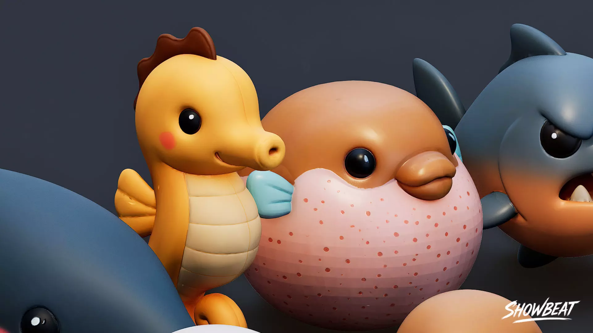 Cartoon Sea Animals Plush Pack Low-poly 3D model_2