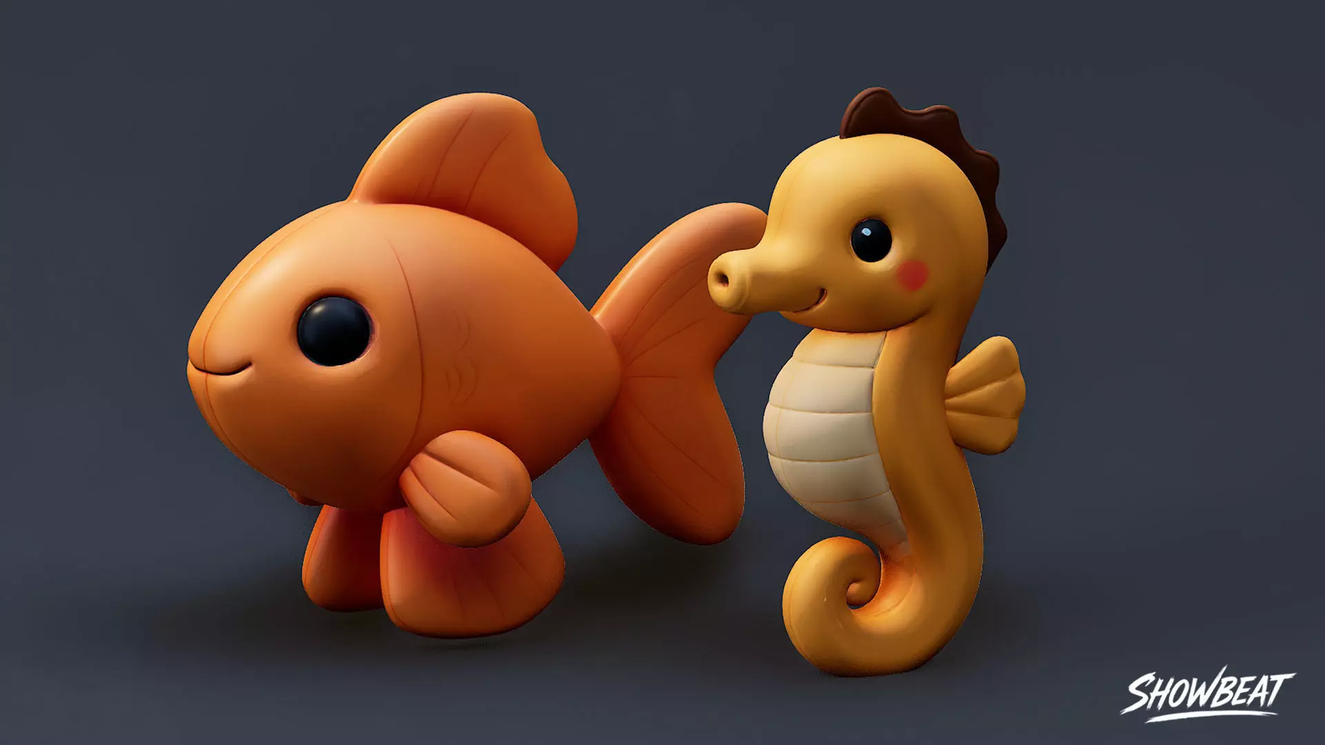 Cartoon Sea Animals Plush Pack Low-poly 3D model_10