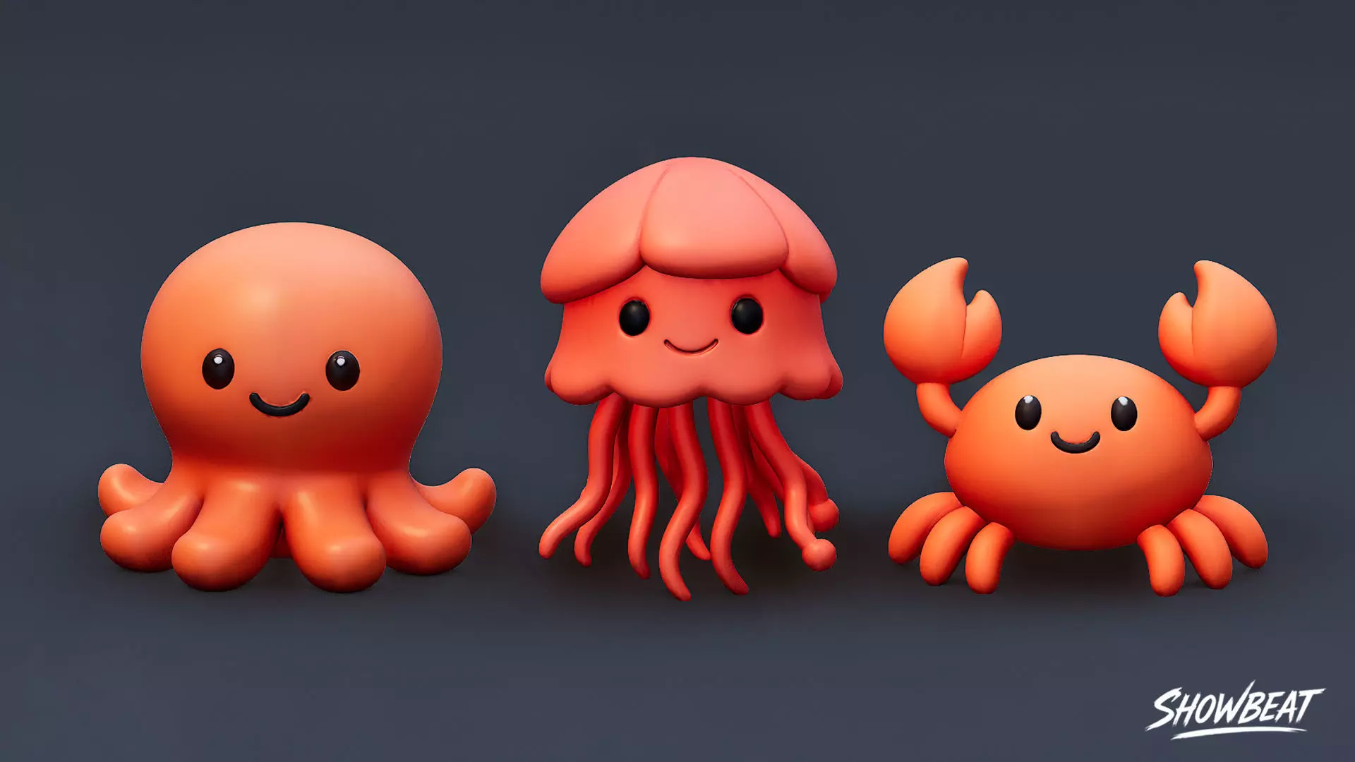 Cartoon Sea Animals Plush Pack Low-poly 3D model_7