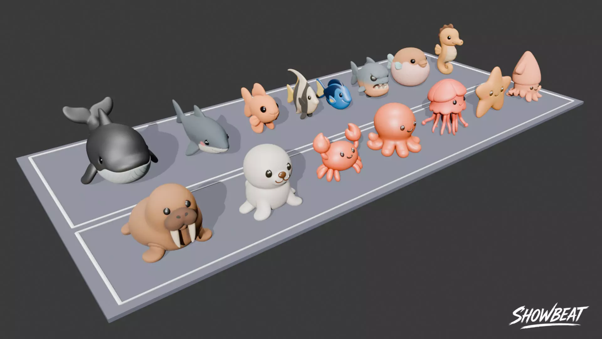 Cartoon Sea Animals Plush Pack Low-poly 3D model_15