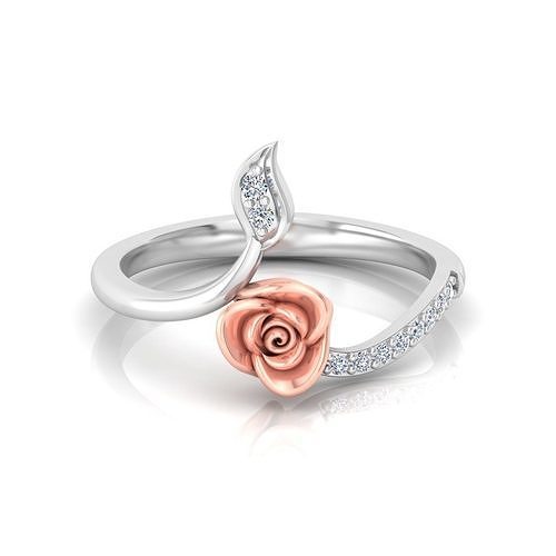 Romantic Rose Gold and Diamond Leaf Ring 3D print model