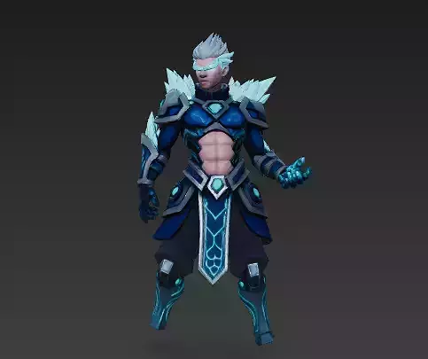 Icebound Warrior - Stylized Elemental Hero in Frozen Landscape Low-poly 3D model
