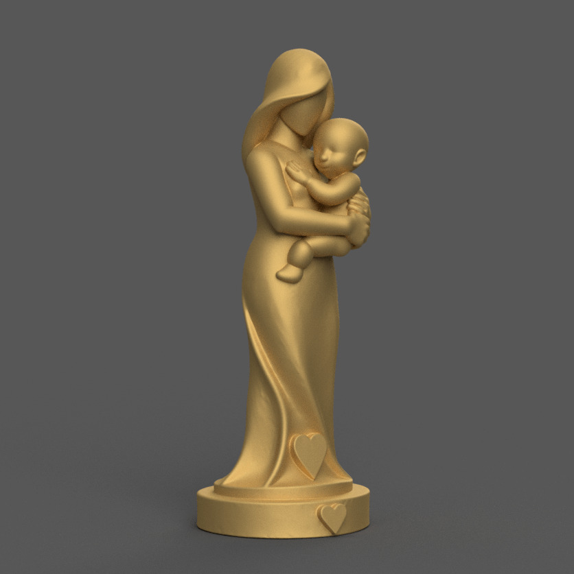 Pure Love Mother Child 3D STL Statue 3D print model_7