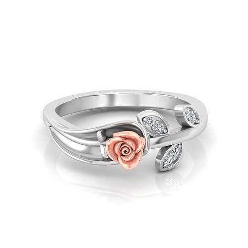 Elegant Rose Bloom with Diamond Leaves Ring 3D Model 3D print model