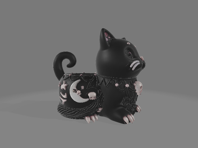 Gothic Cat Planter with Skulls and Crescent Moons 3D print model_4