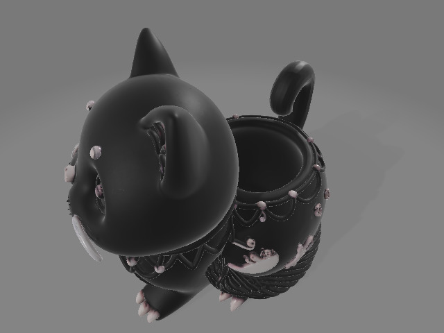 Gothic Cat Planter with Skulls and Crescent Moons 3D print model_3