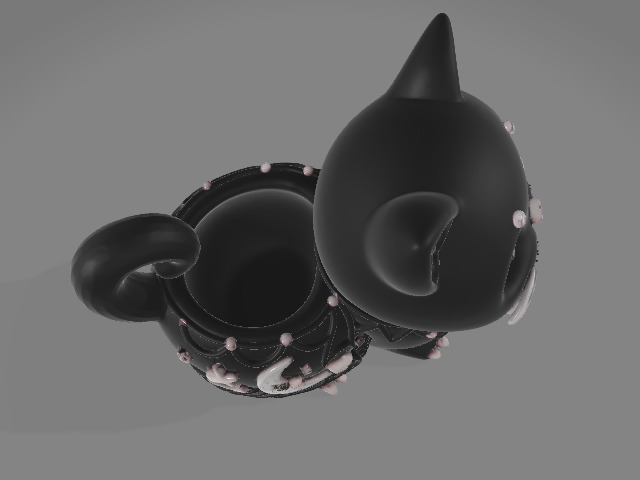 Gothic Cat Planter with Skulls and Crescent Moons 3D print model_1