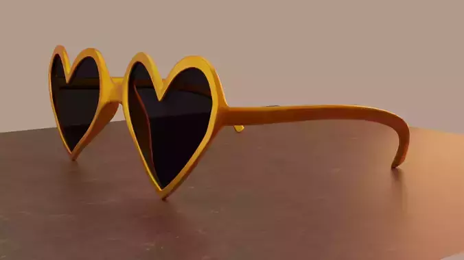Golden Heart Shaped Sunglasses - Cute Stylized Glasses 3D Model