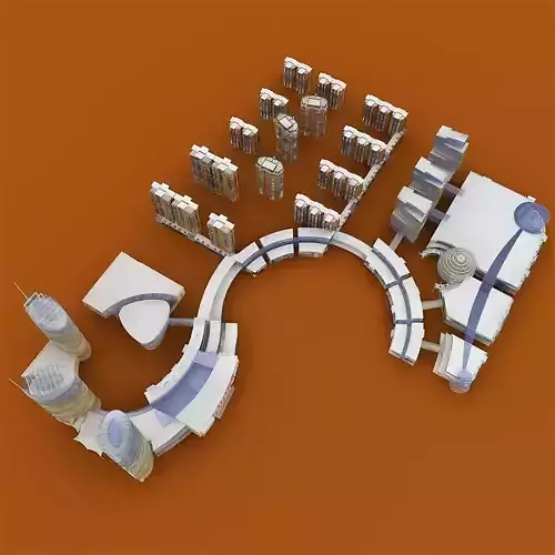 Low-poly city block concept