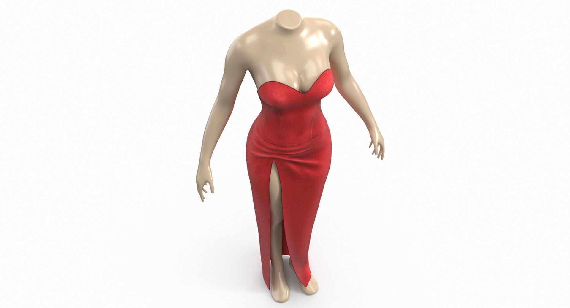 Red Sexy Dress on Mannequin Low-poly 3D model_4