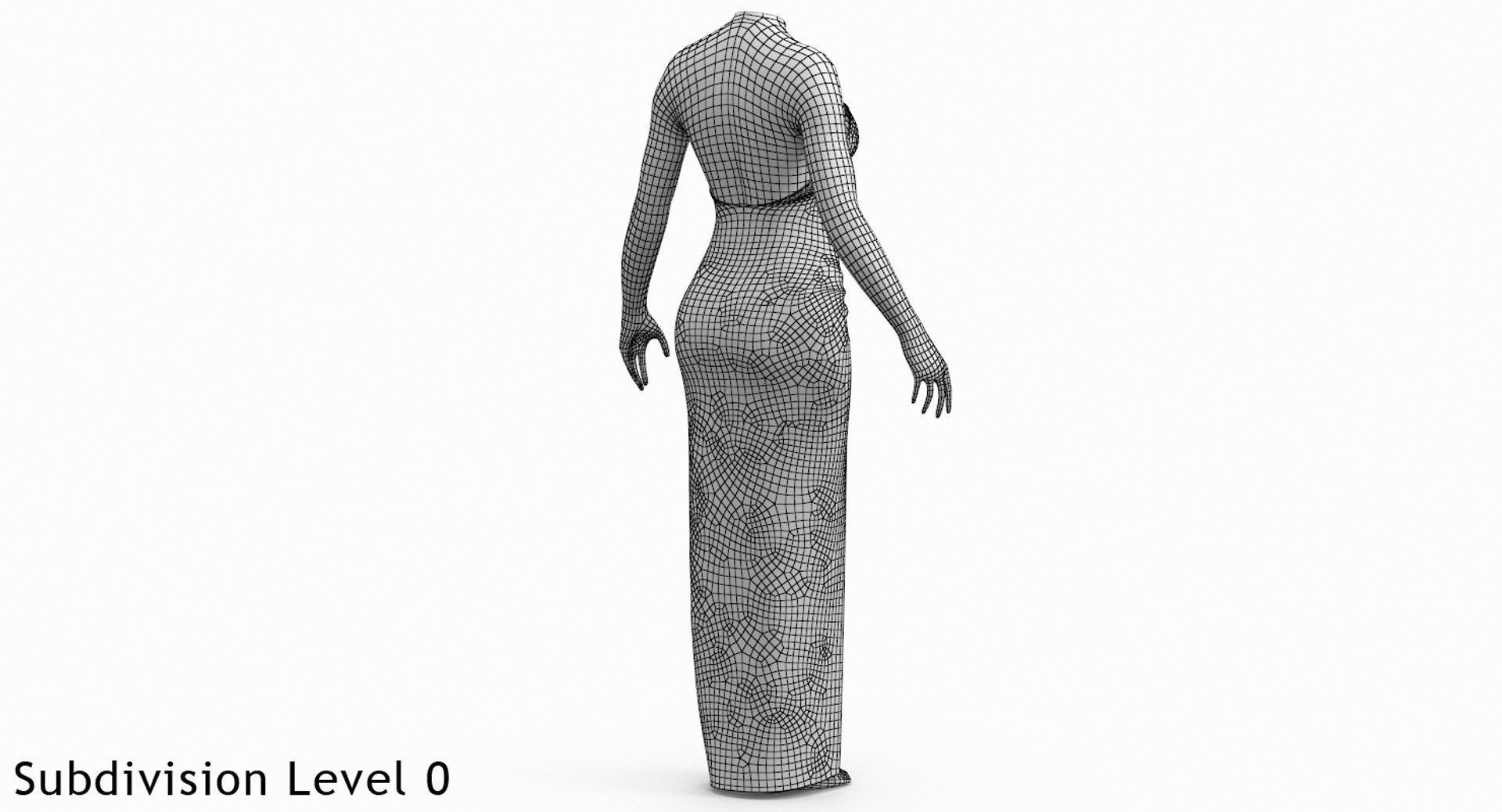 Red Sexy Dress on Mannequin Low-poly 3D model_8