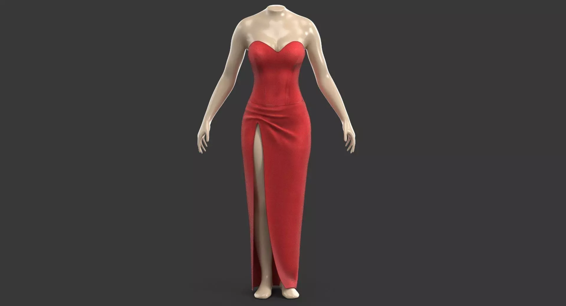 Red Sexy Dress on Mannequin Low-poly 3D model_0