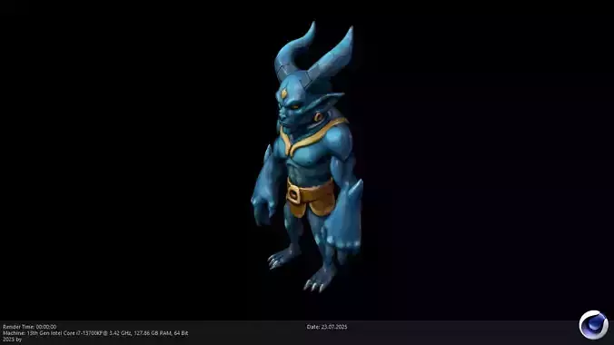 Low Poly Stylized Blue Demon Warrior
