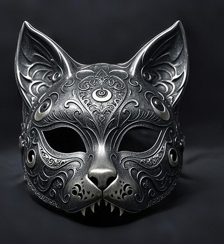 Gothic Cat Mask with Moons and Skulls 3D print model