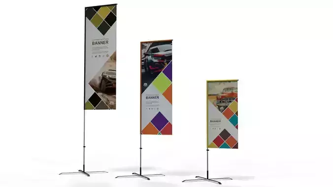Straight Advertising Flag - 3 Heights Set  3D model