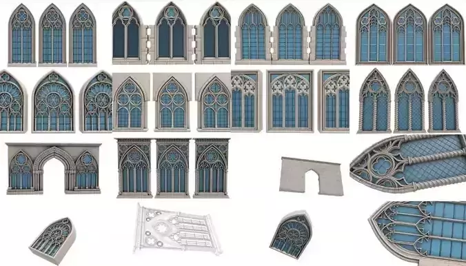 Gothic Windows 3D Model Collection